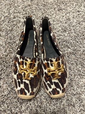 Tory Burch Leopard Print Espadrille Flats with Gold Logo